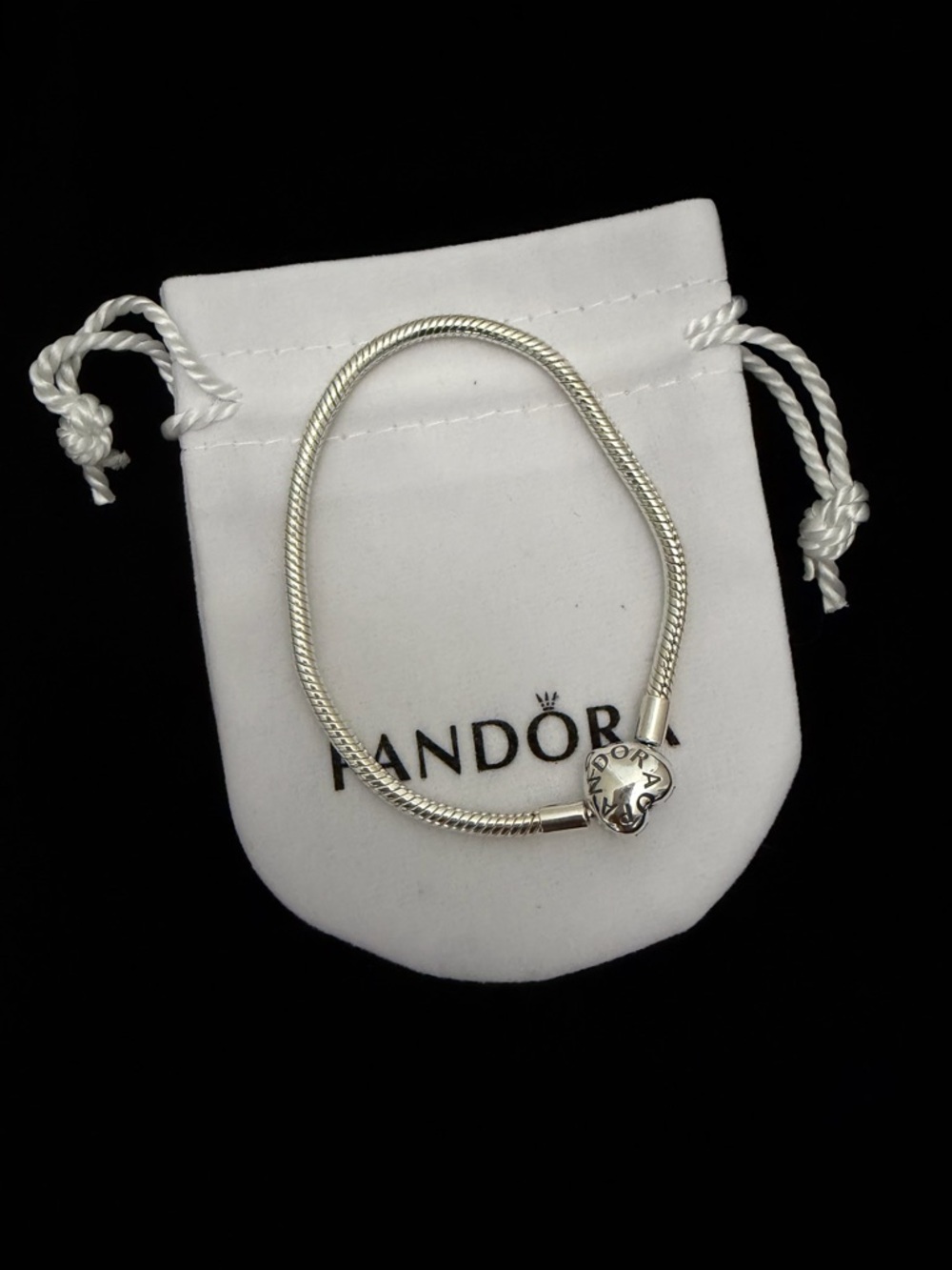 Pandora Heart Clasp Snake Bracelet - Size 7.5 in, Sterling Silver, NWOT
